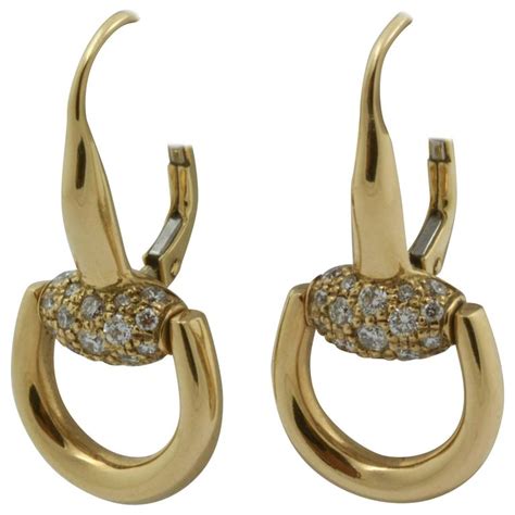 gucci 18k gold horsebit diamond earrings|Gucci Horsebit earrings gold.